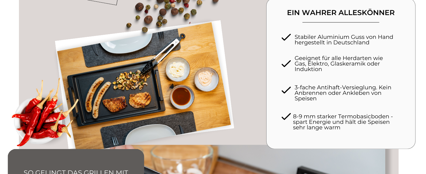 Гриль-планча Teppanyaki Lieblingspfanne 41x24 см з антипригарним покриттям, литий алюміній, ручки, для всіх типів плит і духовки, індукційна