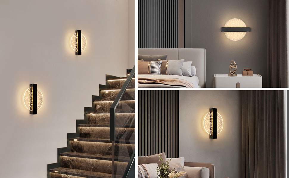 DELIPOP Настінне LED-світильник Wandleuchte, 12W, 3 кольори (тепле/холодне/нейтральне) світло, креативний дизайн, золото, для спальні, вітальні, коридору, сходи, чорний, 3000K
