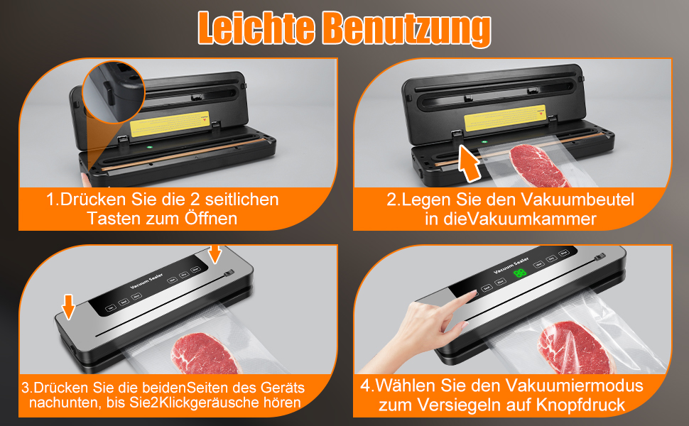 Вакуумний пакувальник KSWIOWN з 30 пакетами, 6 режимів, автоматичне закриття, ріжучий пристрій, шланг (65 KPA)