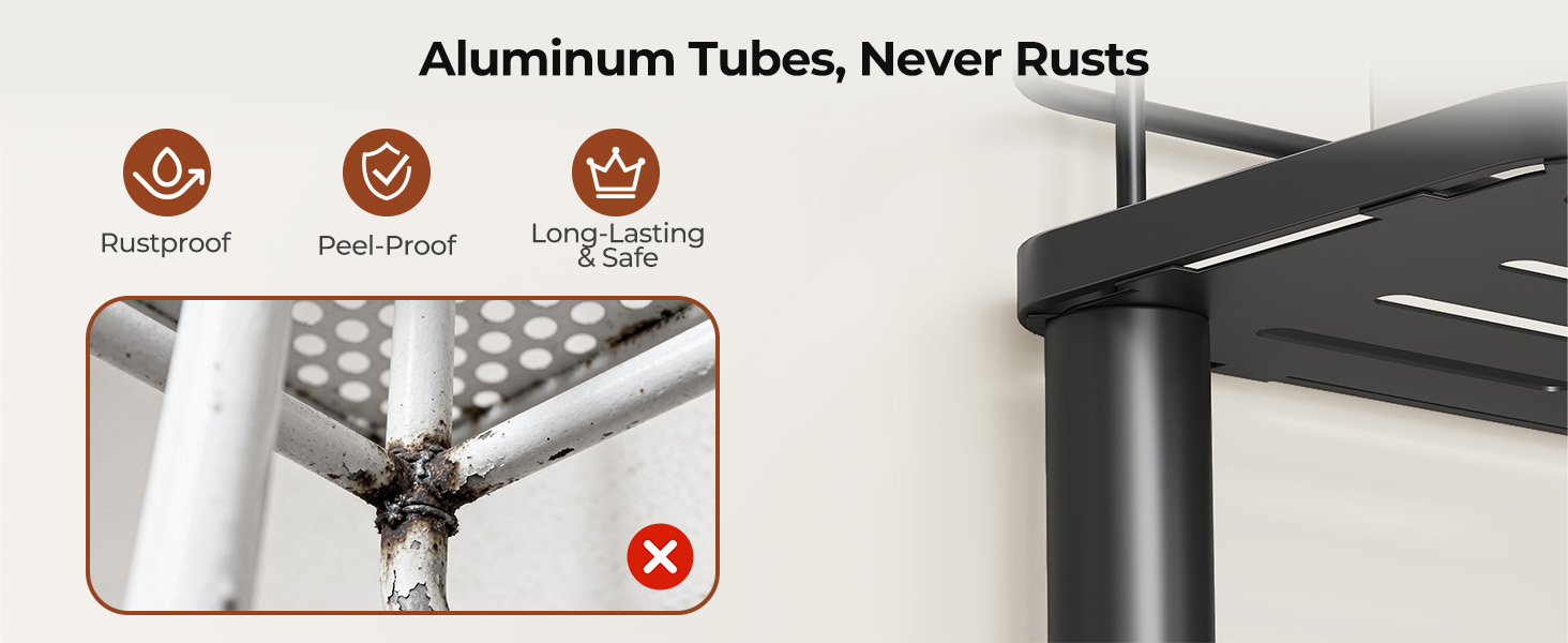 Набір з 3 кутових поличок для душу Orimade, нержавіюча сталь, чорний