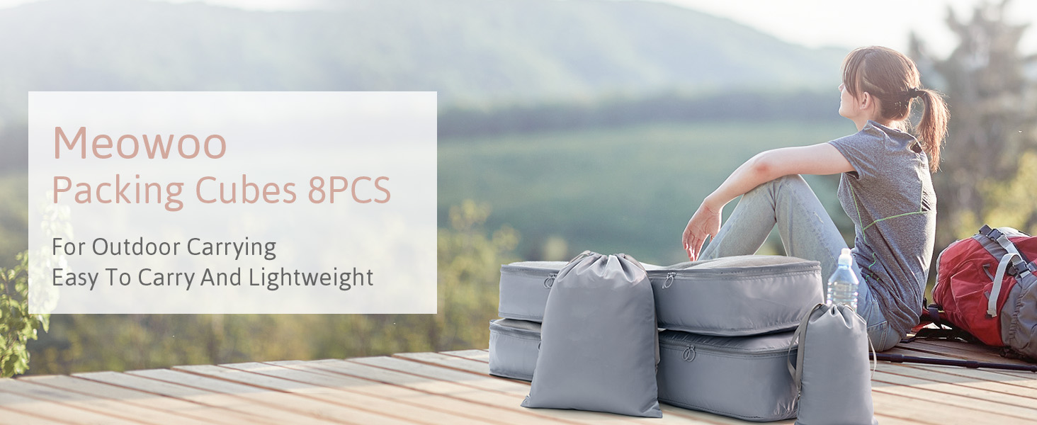 Органайзер для валізи Meowoo, набір 8 шт. (сірий): кубики для пакування, органайзери для подорожей та бізнесу