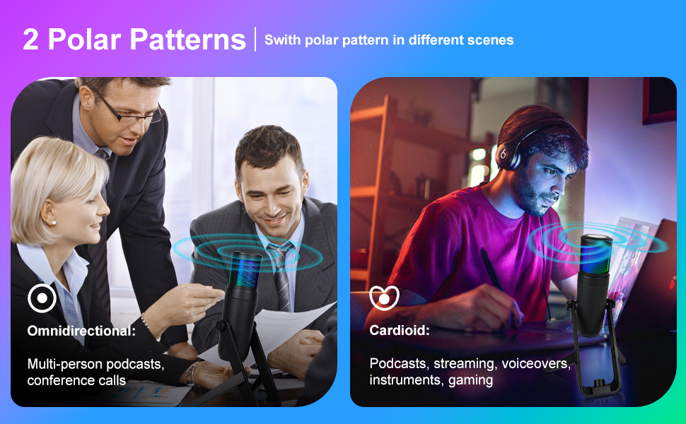 USB мікрофон для ПК, геймінгу, стрімінгу, подкастів та запису голосу. RGB-підсвітка, сумісний з телефоном, ПК, PS4, PS5 та Mac