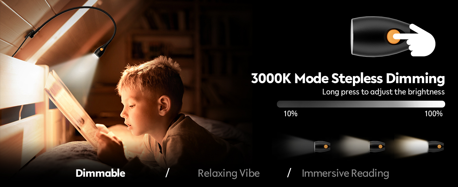 Світлодіодна настільна лампа Acegoo для читання з гнучким регульованим кронштейном (чорна) - 3000K, диммована, настінне кріплення, для спальні, книжок