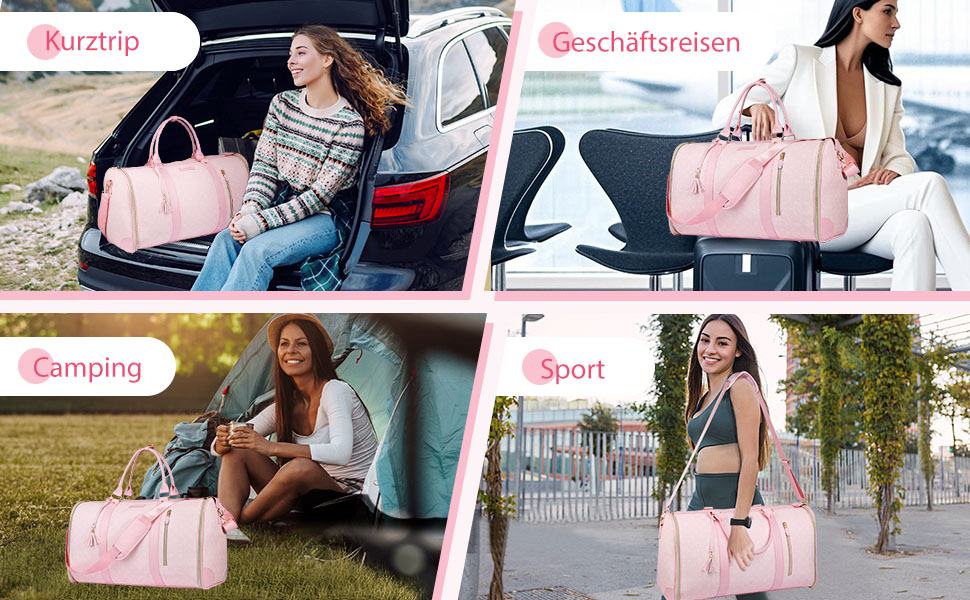 Сумка-трансформер для подорожей 50 л, 2-в-1 з водонепроникним відділенням для взуття та системою проти зминання – для жінок та чоловіків, ідеальна для ділових поїздок та відпочинку (Рожева)