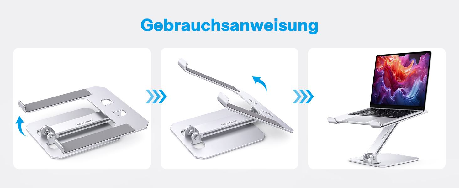 Підставка для ноутбука OMOTON, алюміній, регульована висота, ергономічна, складна, для MacBook Pro/Air (11-16 дюймів), срібна