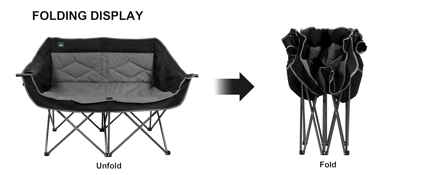Розкладний крісло-диван Northroad для кемпінгу на 2 особи, чорний. Зручне диван-крісло для відпочинку на природі, для пікніків, пляжу, подорожей. Має підстаканники та тримач для келихів.