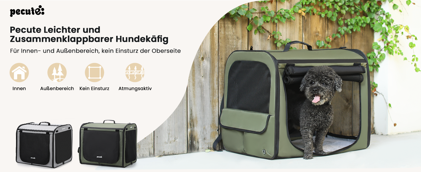 Транспортна переноска для собак Pecute, 61 x 52 x 45 см, сіра. Зручна, складана, з вентиляцією та ролетним віконцем. Ідеально для подорожей автомобілем.