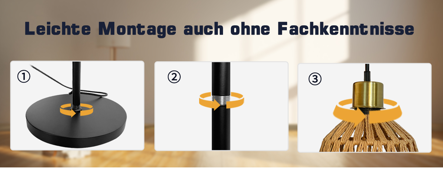 Стійка лампа ShineMuse Boho з ротангу, чорна, вінтаж, 170 см, 3 E27, LED, диммер, для вітальні