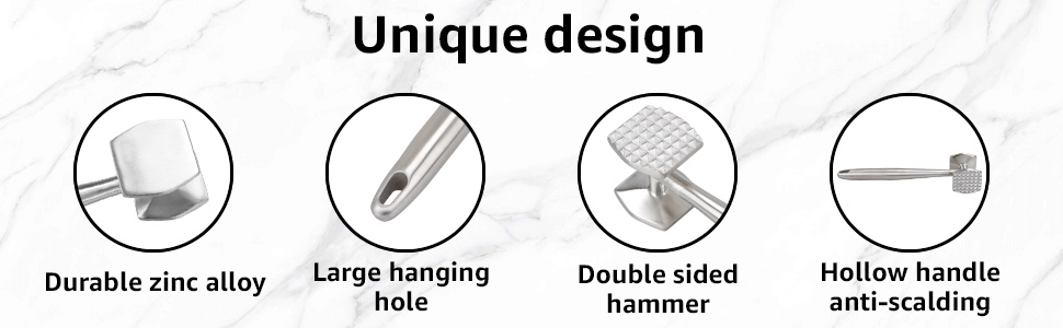 АКОЛАФЕ Fleischklopfer: М'ясорубка для відбивання м'яса з нержавіючої сталі, 26 см, подвійна сторона, для стейків, курки, свинини, реберець, антипригарне покриття, з отвором для підвішування, придатна для миття в посудомийній машині