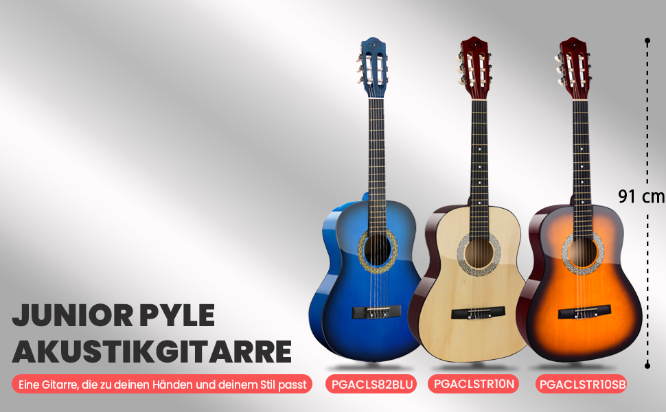 Акустична гітара Pyle для дітей та початківців, ½ розміру, з аксесуарами (сумка, тюнер, медіатор), чорний матовий сонцевий бьорст, 91 см