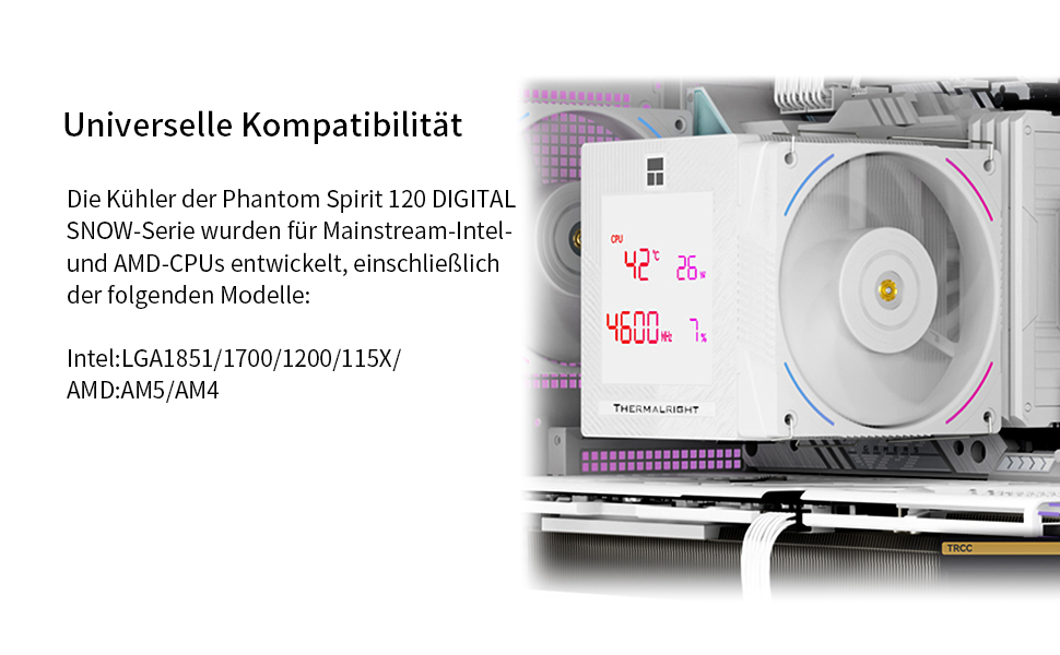 TR Phantom Spirit 120 Digital - Кулер для CPU з цифровим дисплеєм, 7 теплових трубок, сумісний з AM4/AM5/Intel lga1851/1700/1150/1151/1200/2011