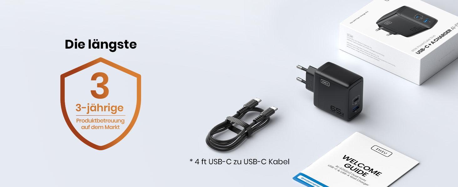 Зарядний пристрій INIU 65W USB-C + USB-A GaN, мережевий адаптер для MacBook, iPad, iPhone, Samsung Galaxy, Pixel - червоний