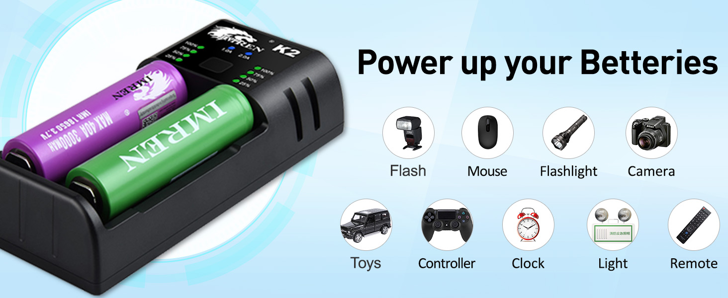 Зарядний пристрій IMREN 18650 з 4 слотами, 2A, USB-C, для акумуляторів 18350, 14500, 14650, 17500, 18700, 20700, 21700, 22650, 26650, 1.2V NI-MH/NI-Cd AA AAA C