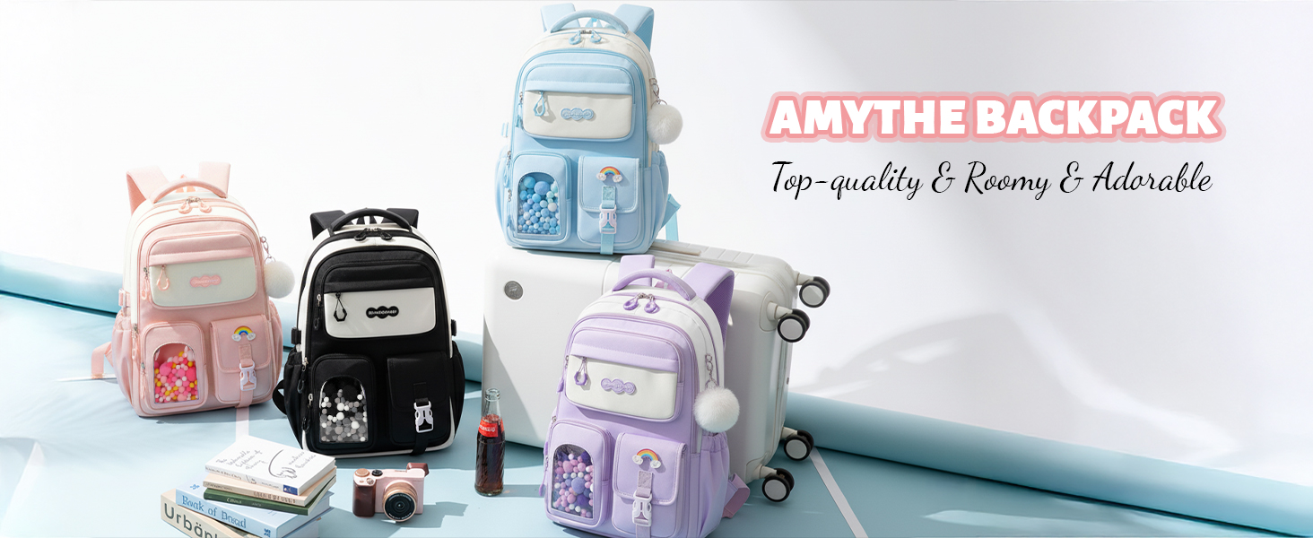 Шкільний рюкзак для дівчаток-підлітків, рожевий, з помпоном, тролей-петлею та світловідбивачами. Великий рюкзак для школи та подорожей, 3-7 клас, водонепроникний