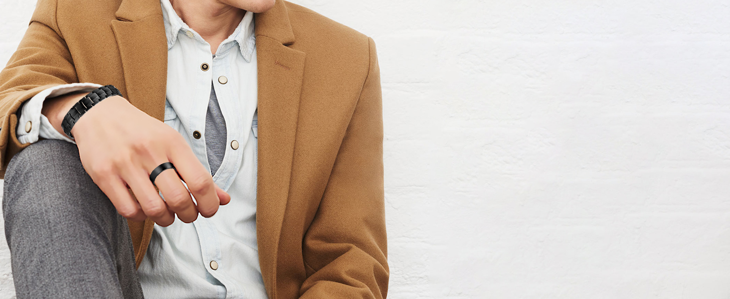 Браслет магнітний чоловічий Vicmag з титанової сталі, подвійний ряд, надміцна магнітна застібка, інструмент для регулювання та подарункова коробка (синє оздоблення)