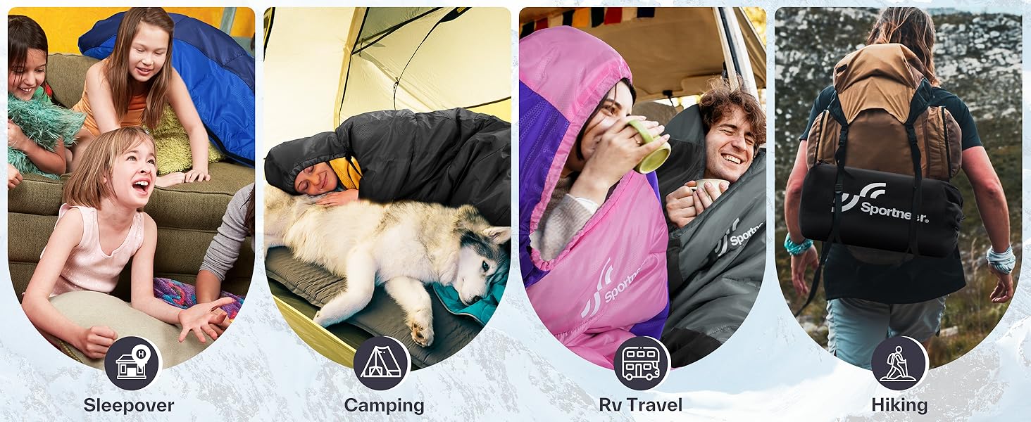 Сплячий мішок Sportneer - компактний та ультралегкий (950г/1500г) - кокон для кемпінгу та подорожей. 3-4 сезонний спальний мішок для чоловіків, жінок та дорослих. Чорний колір.