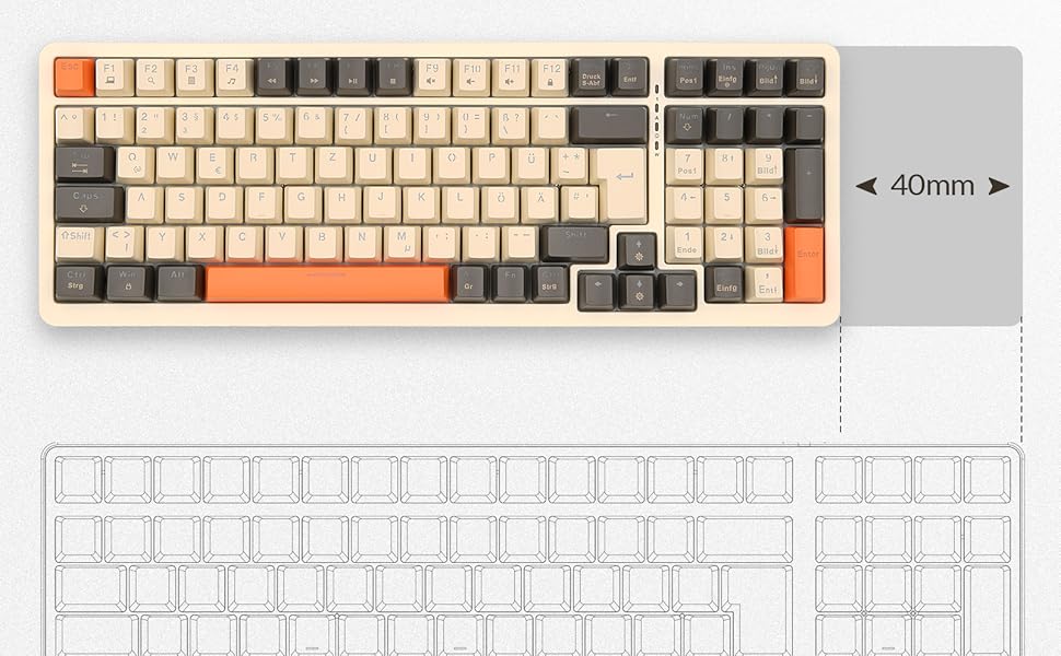 Механічна клавіатура Rii бездротова, геймерська Bluetooth, Tri-Mode 75%, QWERTZ, 20 режимів RGB-підсвічування (BT5.0 + 2.4GHz + кабель), Blue Switch