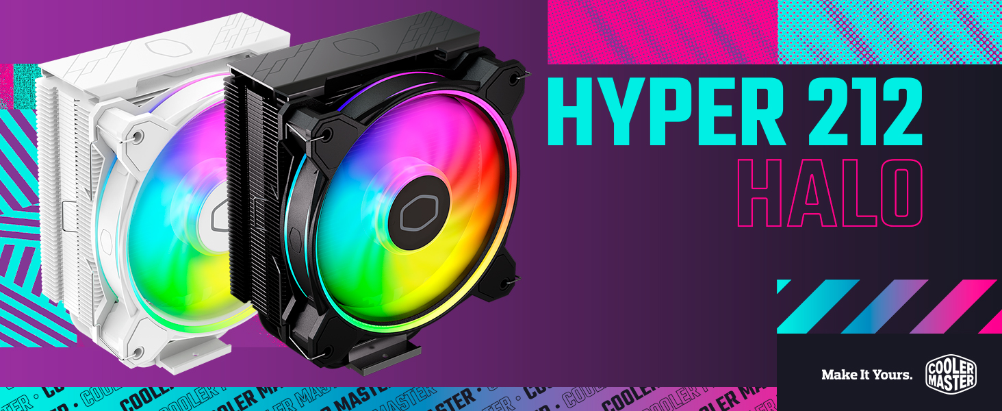 Cooler Master Hyper 212 Halo: Кулер для CPU з RGB підсвічуванням, чорний, LGA1700 & AM5, 4 теплові трубки