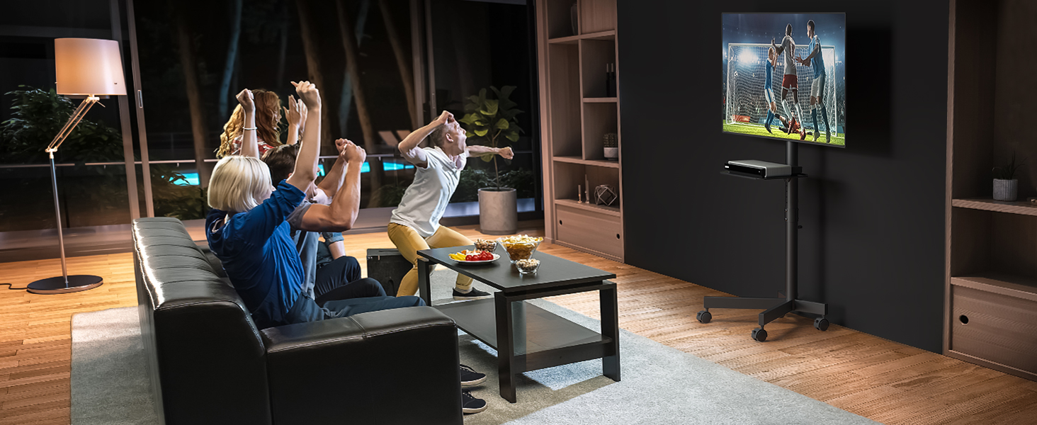 Підставка для телевізора BONTEC на коліщатках для плазмових/LCD/LED телевізорів 23-60 дюймів, з полицею для ноутбука, регульована по висоті, чорна (до 25 кг, VESA 400x400 мм)