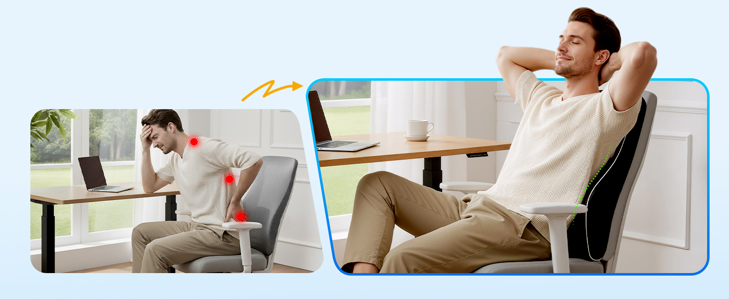 Подушка для попереку Niceeday для офісного крісла та авто з піни Memory Foam, дихаюча 3D сітка, підтримка спини