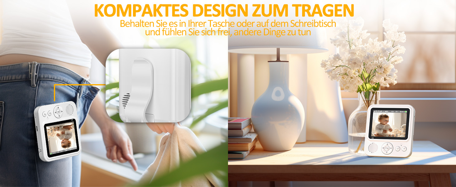 Дитячий відеоняня OBVHNUA з камерою 720p IPS, 2.8' екраном, акумулятором 2000mAh, цифровим зумом, функцією VOX, двостороннім аудіо, нічним баченням, контролем температури та колисковою