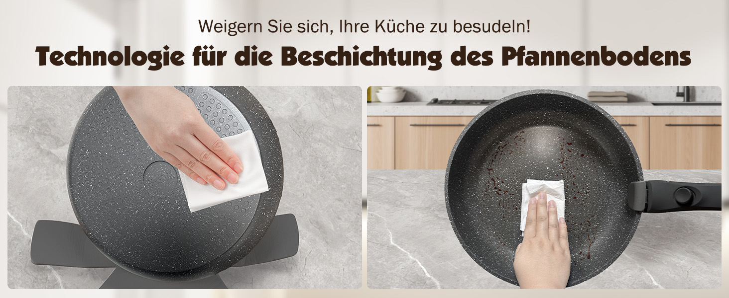 Набір посуду YASHE 21 предмет: каструлі та сковорідки з антипригарним покриттям, знімні ручки, скляні кришки, індукційний, для духовки, стекуваний, білий (сірий)