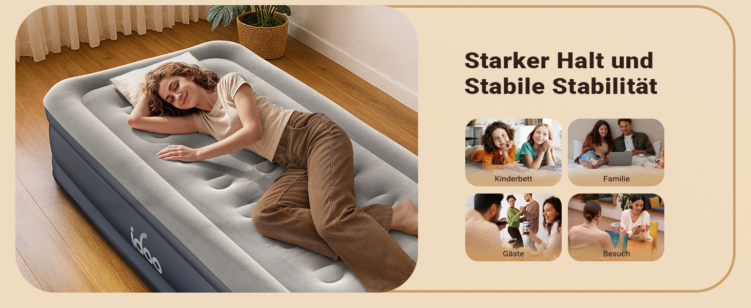 Надувний матрац iDOO для 2 осіб з електричним насосом, 152x203x46 см, для кемпінгу, 295 кг MAX