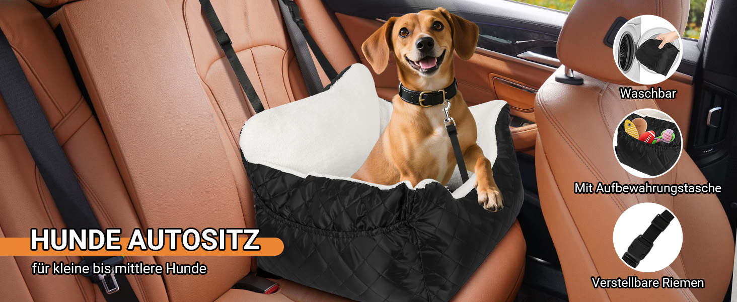 Автокрісло для собак Eikuavons - чорне, 47x47x21 см, з кишенями та шнуром для прив'язування