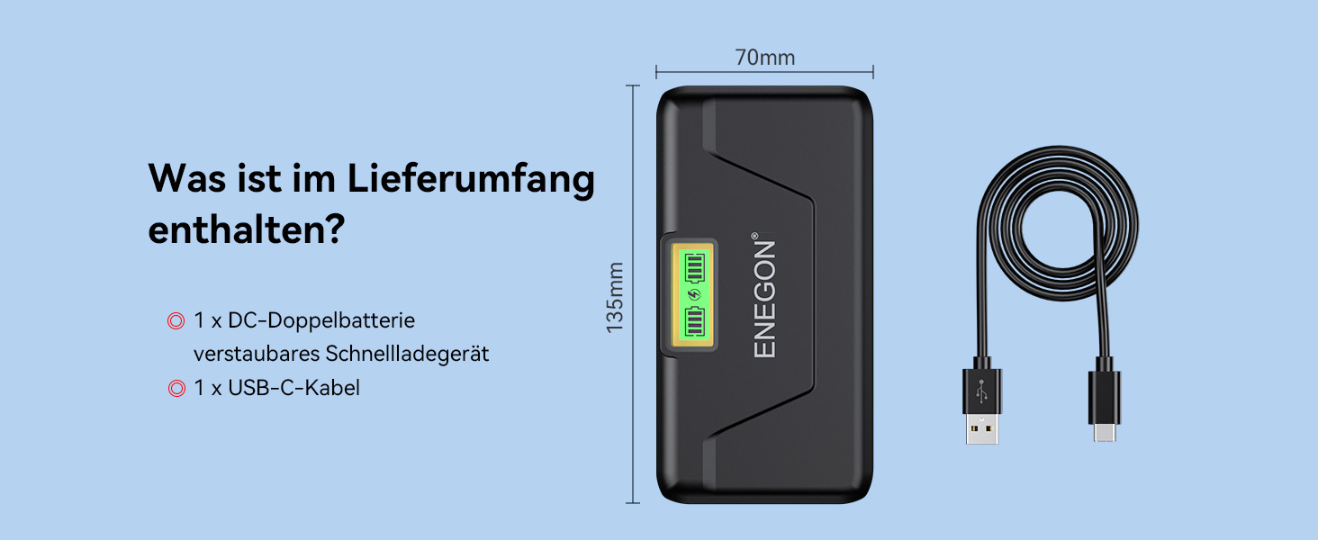 Зарядний пристрій ENEGON EN-EL14 20W з подвійним акумулятором, швидка зарядка, сумісний з Nikon D3100-D3500, Coolpix P7000, P7100, DF, LCD-дисплей