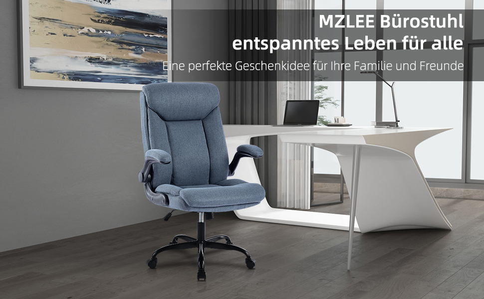 Ергономічне крісло для офісу, ігрове, з регульованими підлокітниками, висотою, комфортне (Блакитний, тканина)