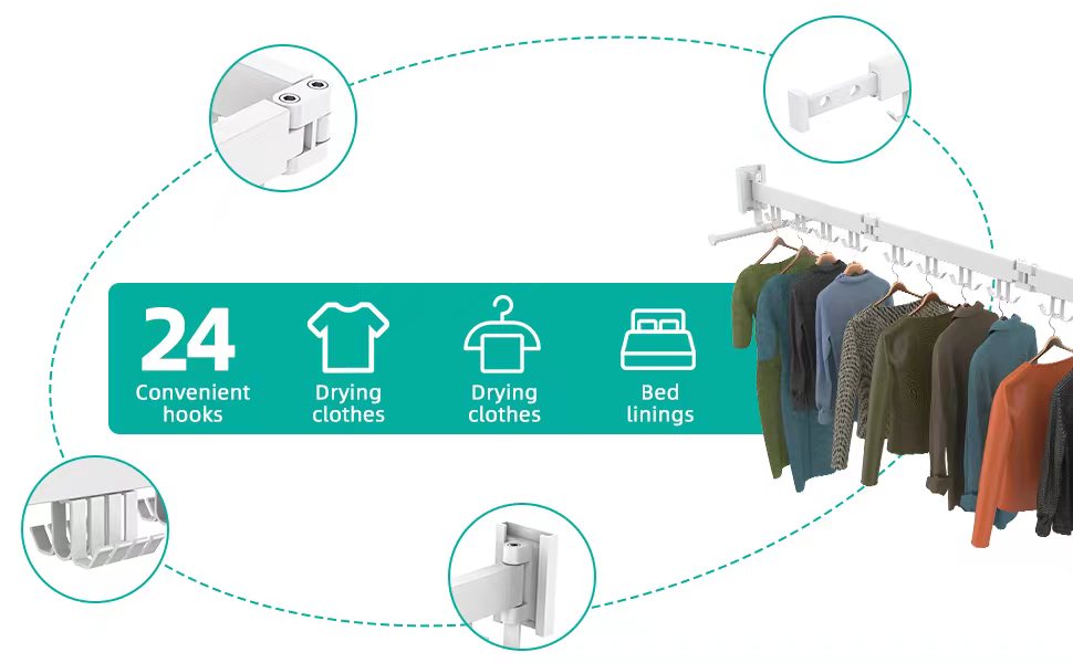 Настінна сушилка для білизни Honeyhouse Einziehbar - розкладна, поворотна, з кріпленням до стіни. Чорний колір