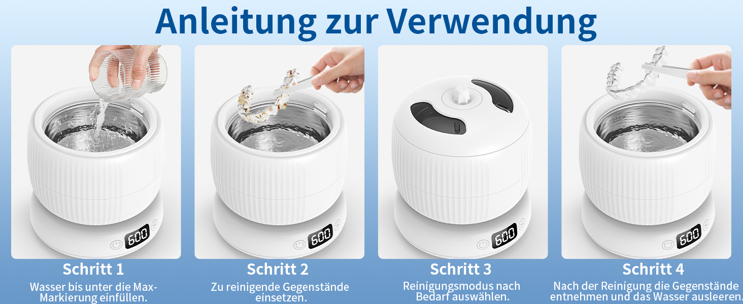 Ультразвуковий очищувач для зубних протезів, кап, брекетів та ювелірних виробів 200 мл, 45000 Гц, з УФ-лампою