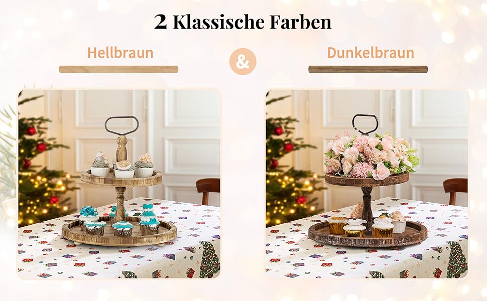 Двоярусна підставка для тортів NUPTIO з дерева, дерев'яна підставка для чаювання, рустикальна підставка для тортів у стилі ферми, солодкий стійкий стійка з металевою ручкою для весілля, дня народження, Різдва, Хелловіна, вечірки, світло-коричнева