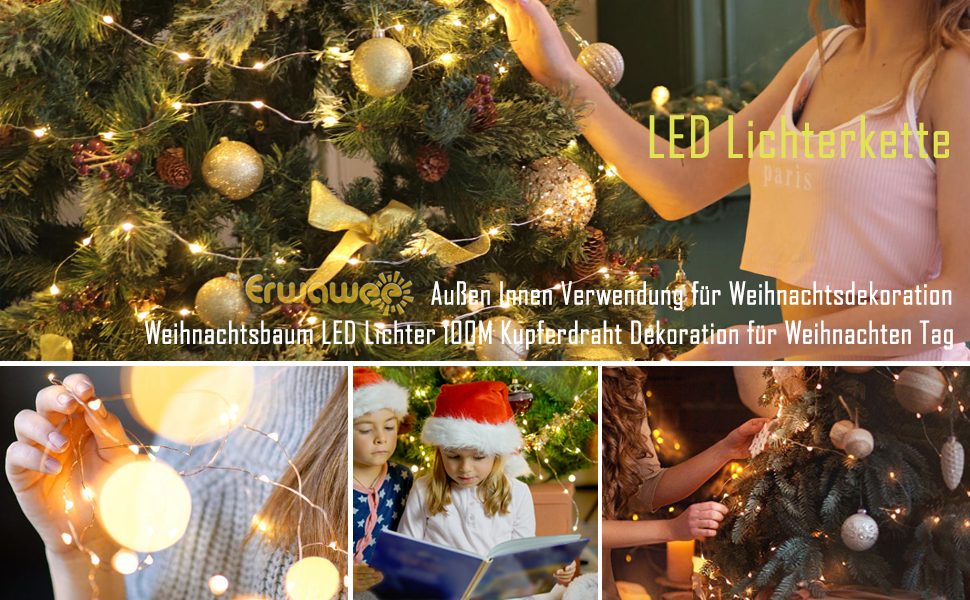 Льод-гірлянда мідний дріт, 100 метрів, 1000 LED, 8 режимів, вологостійка, тепле світло, для прикраси дому, саду, ялинки, вечірки, Різдва