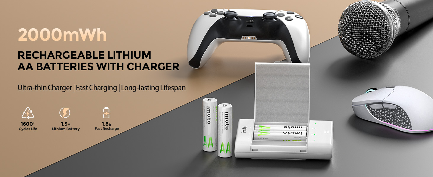 Акумулятори Li-Ion AA 1.5V 2500mAh Imuto (8шт) з зарядним пристроєм, 1600+ циклів, низький саморозряд