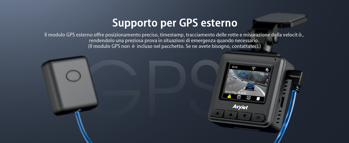 Відеореєстратор Avylet 2K Wi-Fi з GPS, IPS-дисплеєм, нічним баченням та паркуванням 24/7