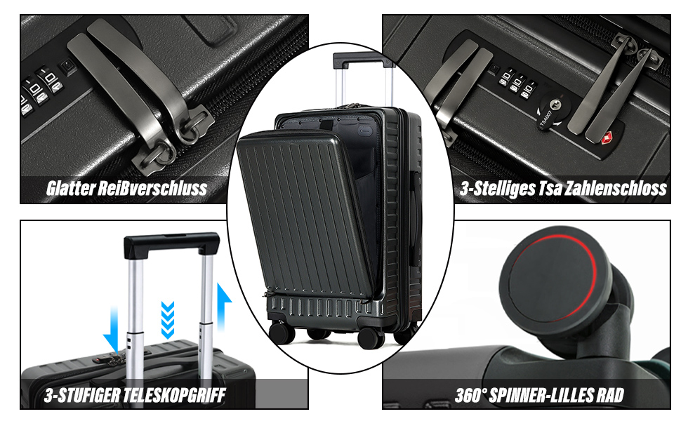 Чемодан ручної поклажі TANTOMI з відділенням для ноутбука, 20 дюймів, жорсткий корпус, легкий ABS-валіз, валіза з 4 колесами на 360°, TSA-замок (світло-темно зелений, 41л)