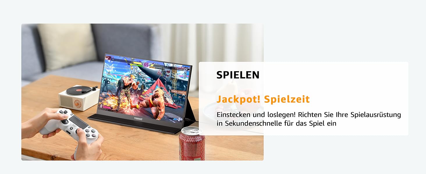 Портативний монітор Yodoit 15.6 дюймів: IPS дисплей FHD 1920x1080, USB-C та HDMI, вбудовані динаміки, захист зору для ПК, ноутбука, Xbox, PS3/4/5, Switch та TV. Чорний колір