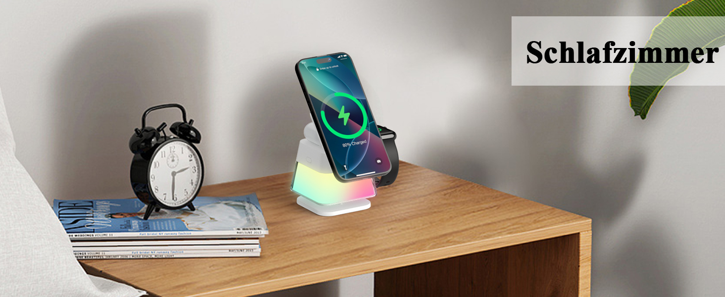 Бездротова зарядна станція 3-в-1 Minthouz Leap Cube 15, швидка зарядка 15W Qi, підставка з багатокольоровою підсвіткою для iPhone 16, 15, 14, 13