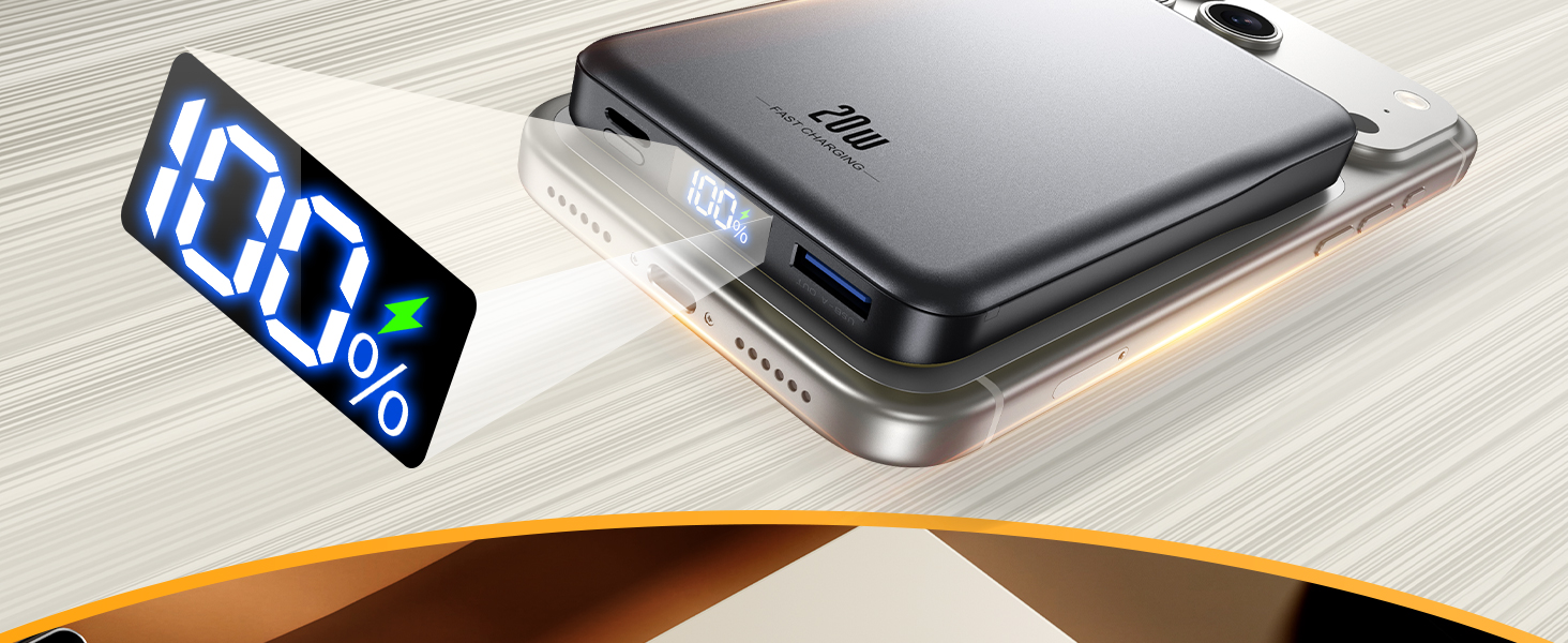 Power Bank MagSafe 10000mAh Сірий: Бездротовий магнітний зарядний пристрій для iPhone 12/13/14/15/16/17 Pro Max з USB-C, 20W PD швидка зарядка