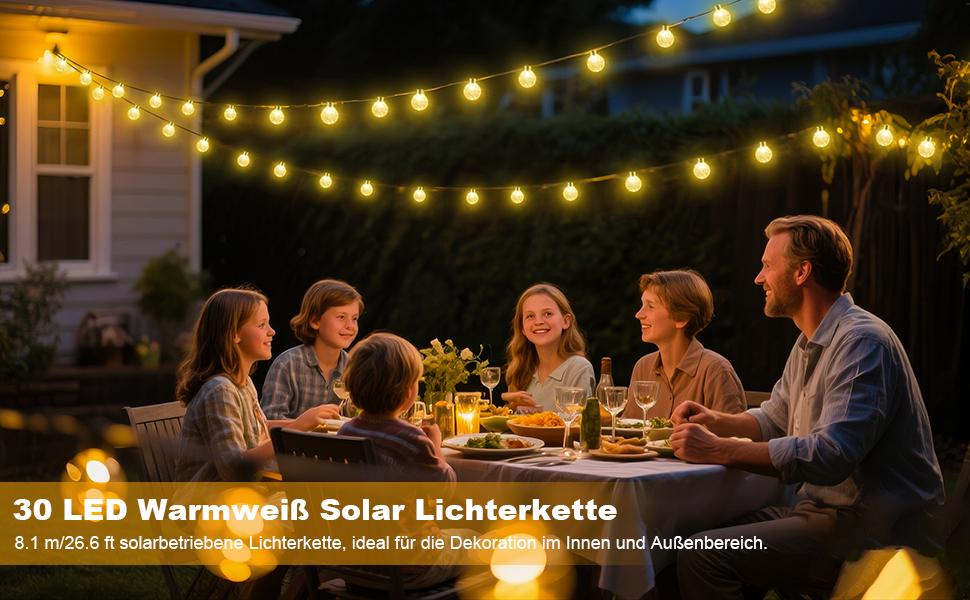 Сонячна гірлянда для зовнішнього використання, 60 LED, 13.2 м, 8 режимів, IP65, тепле світло. Підходить для балкона, тераси, саду, прикраси на Різдво та свята