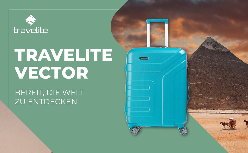 Жорсткий валізний чемодан Travelite VECTOR 55 см, 40 л, 4 колеса, TSA замок, стильний дизайн, для ручної поклажі, IATA, червоний/бірюзовий