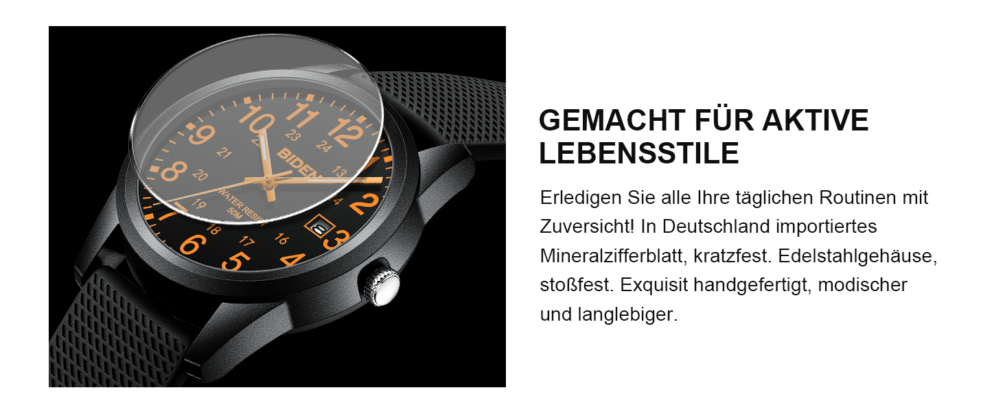 Чоловічий годинник: аналоговий кварцовий годинник з водозахистом 30M, стильний дизайн для чоловіків (A4-r015-schwarz Orange)