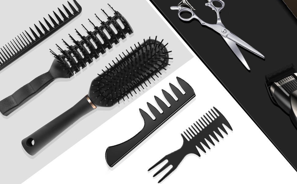 Набір для чоловічого стайлінгу DUAUIU: гребінець для волосся, щітка, текстурування, розчісування, укладання. Чорний колір.