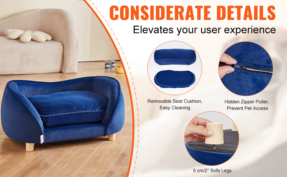 Диван для домашніх тварин VEVOR: м'яке ліжко для собак та котів, 30 кг, блакитний, 71x51x11 см