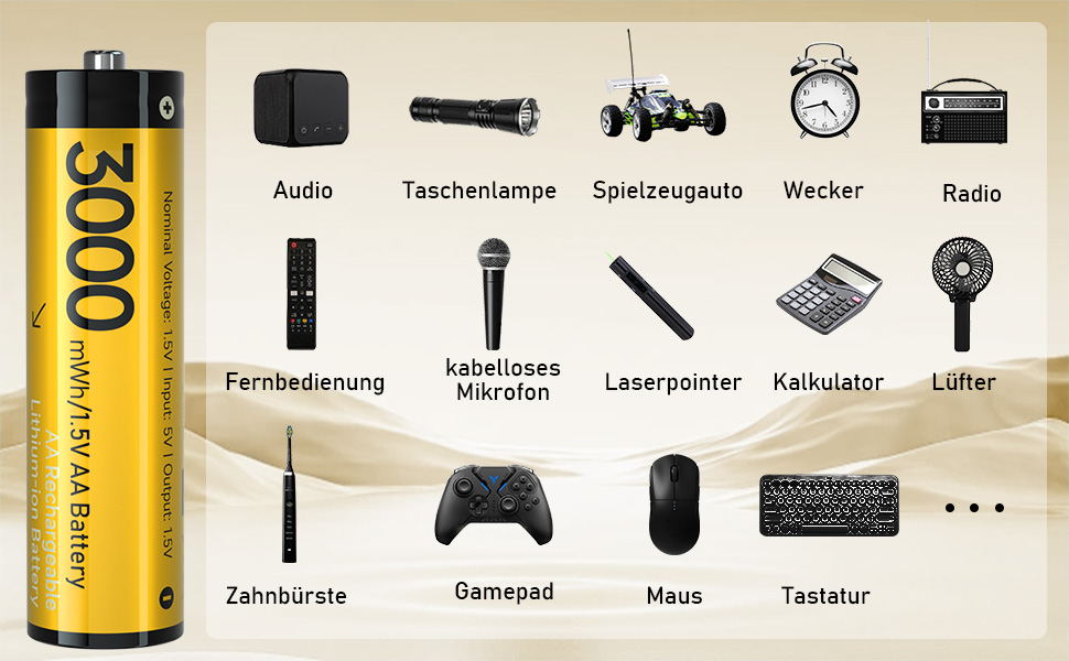 8 шт. літієвих акумуляторів AA з зарядним пристроєм, перезаряджувані батарейки AA, 3000 мАг, висока ємність, Mignon AA, 1.5V, акумуляторний зарядний пристрій з функцією зберігання заряду