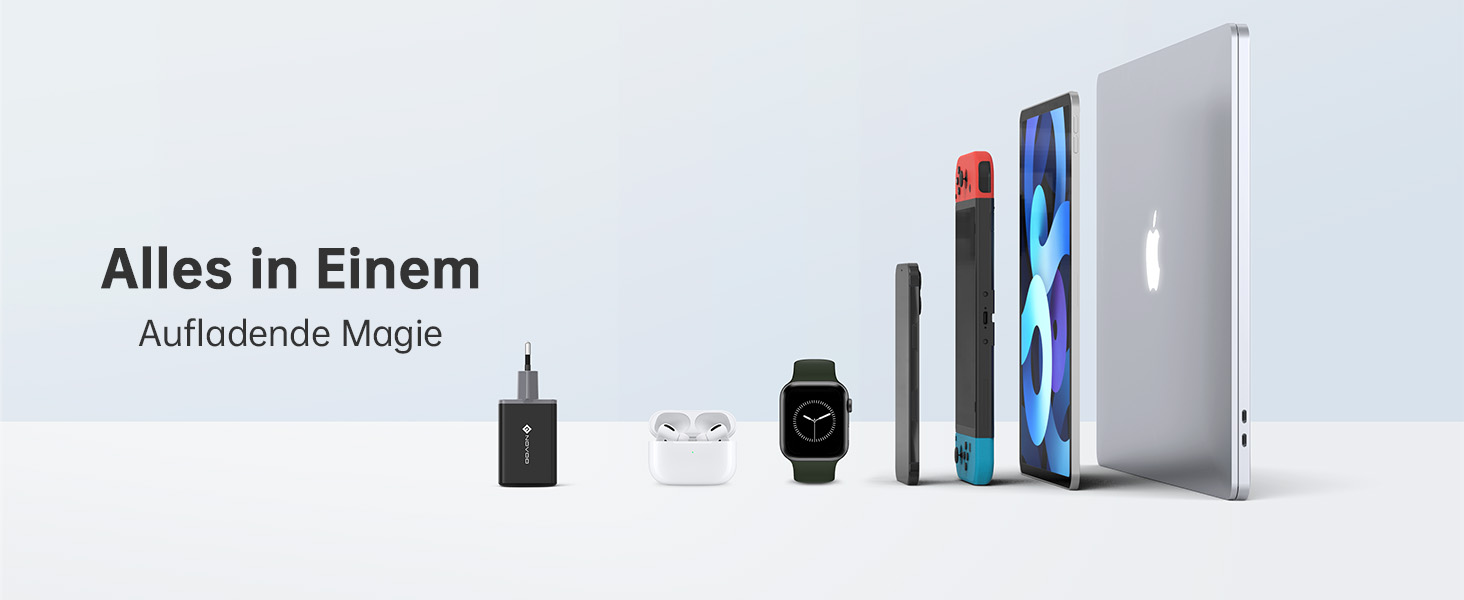 Зарядний пристрій USB-C 67W NOVOO GaN III з 3 портами, швидка зарядка для MacBook, iPad, Pixel, Samsung, iPhone, Steam Deck - Чорний