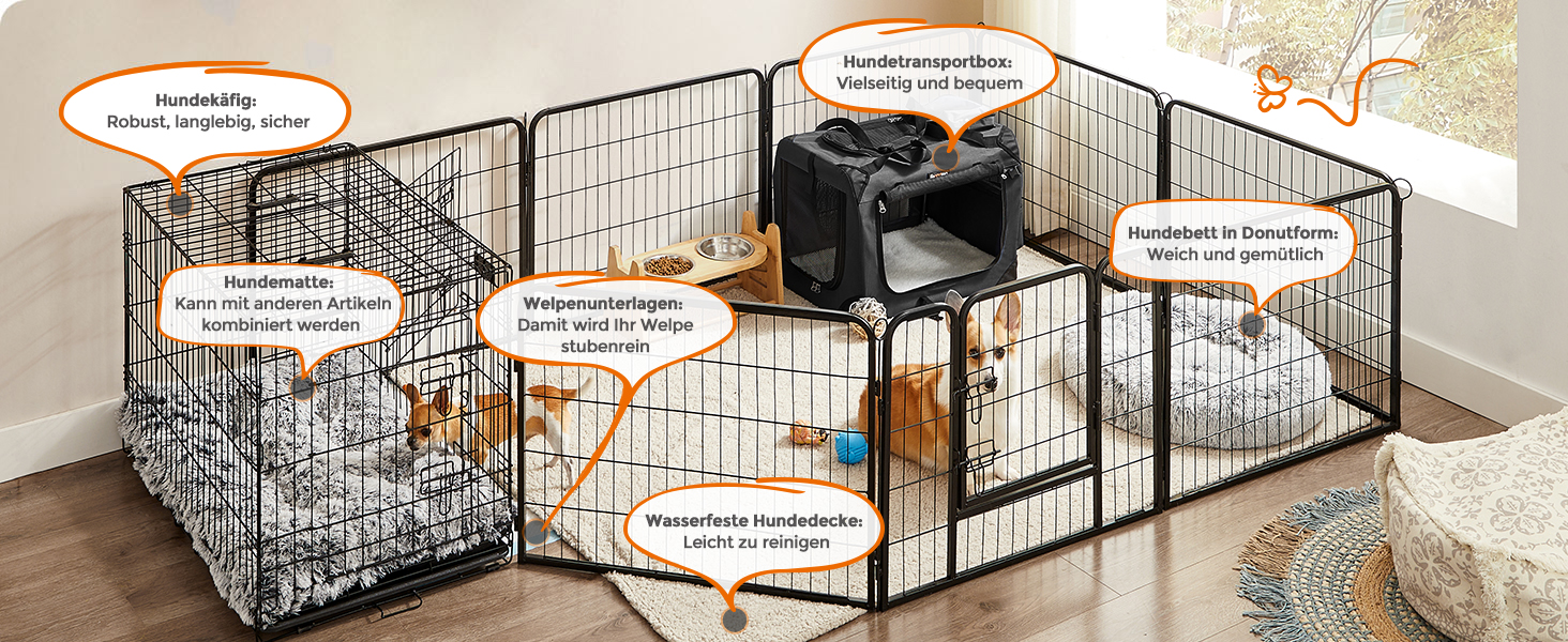 Клітка для собак Feandrea, переноска для собак, чорна, 60 x 42 x 42 см, з ручками та кишенями