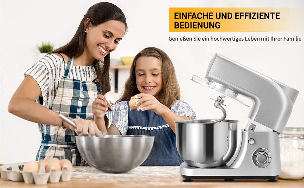 Кухонна машина-міксер з нержавіючою чашею, 6 швидкостей, для замішування тіста та збивання