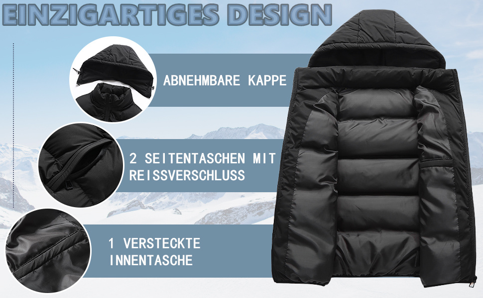 Чоловічий жилет AIEOE без рукавів з багатьма кишенями, легкий, з утеплювачем, знімний капюшон та блискавка, розмір XXL (DE M), чорний